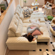 巨无霸电动直排沙发组合奶油风猫抓布客厅遥控可伸缩功能沙发床