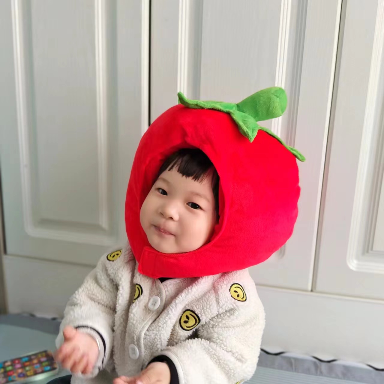 可爱小众番茄西红柿头套水果圣女果帽子创意儿童周岁拍照表演道具