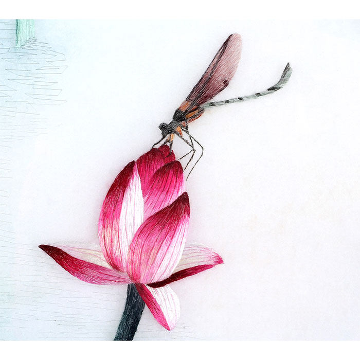 湘绣《荷花蜻蜓图》 国家非遗 手工刺绣装饰挂件