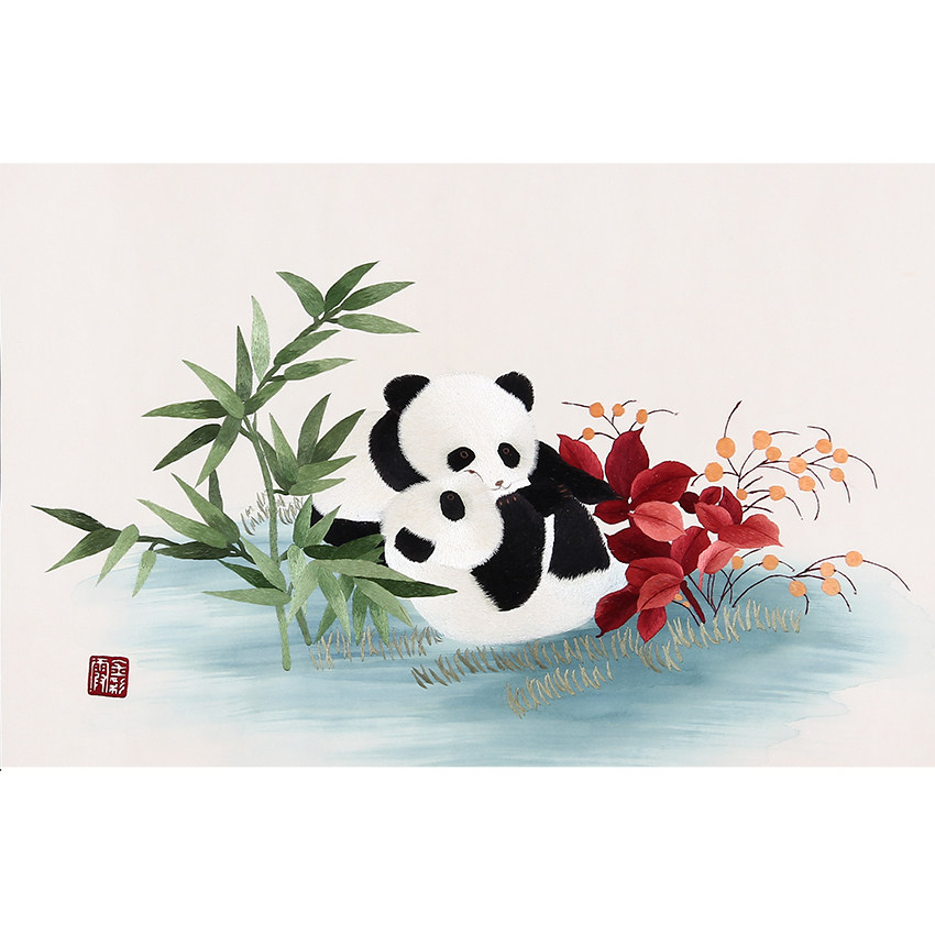 国家非遗 湘绣精品壁挂 熊猫