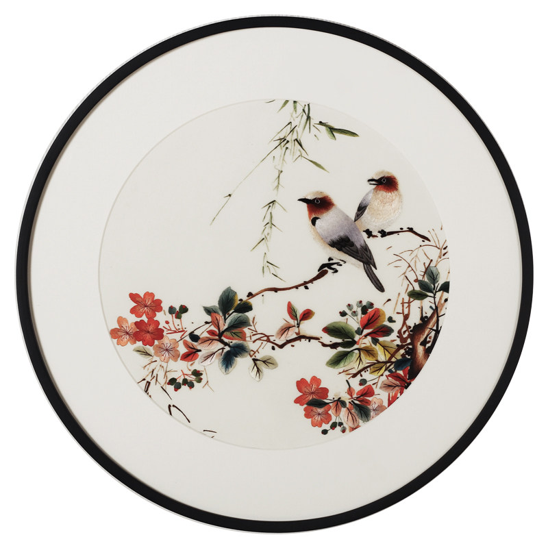 《春满枝头》湘绣手工刺绣单面绣花鸟圆盘 国家非遗