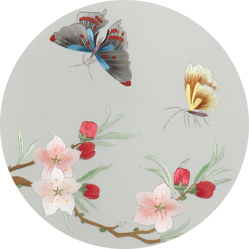 湘绣手工刺绣 双面绣精品摆件 桃花蝴蝶