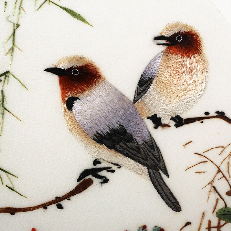 《春满枝头》湘绣手工刺绣单面绣花鸟圆盘 国家非遗