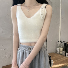 实价实拍3春季白色辣妹挂脖吊带背心女法式设计感外穿上衣女7645