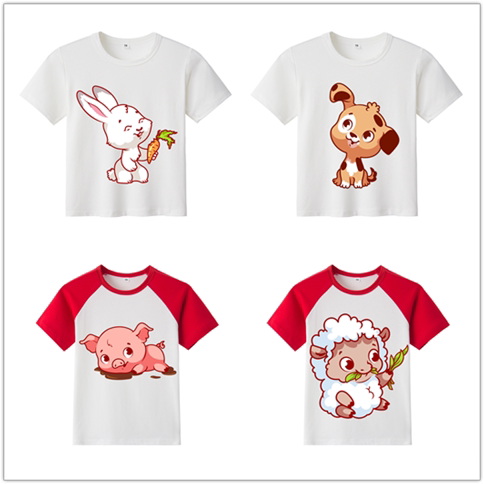 鼠虎兔龙蛇马羊猴鸡狗猪牛t恤卡通十二生肖图案短袖儿童童装衣服