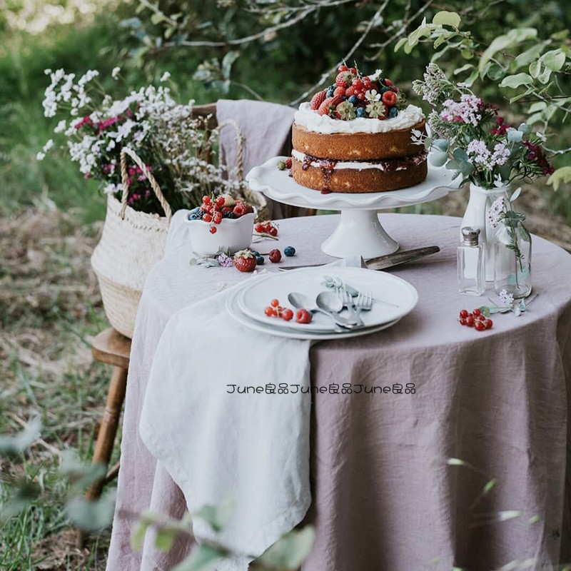 紫罗兰棉麻桌布田园风纯色茶几垫布民宿甜品美食背景盖布餐桌柜垫