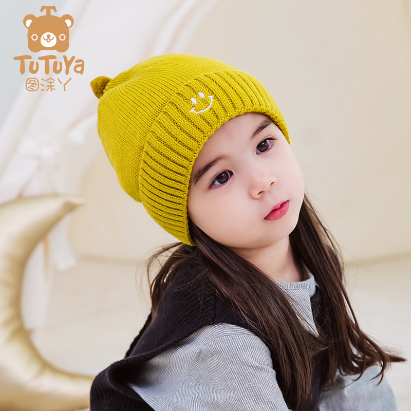 图涂丫宝宝帽子1-3岁男女儿童秋冬季毛线帽婴儿公主护耳帽韩版潮领