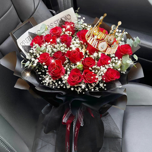 全国红玫瑰满天星花束生日礼物鲜花速递同城北京上海深圳配送女友