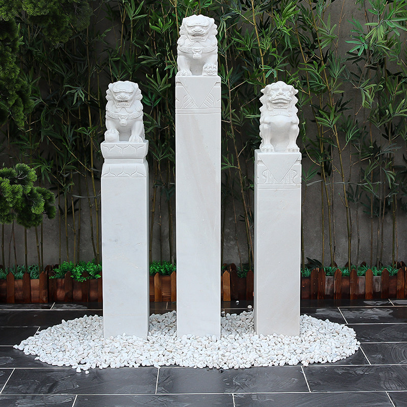 拴马桩仿古家用户外庭院园林中式摆件天然汉白玉石雕栓马桩石狮子