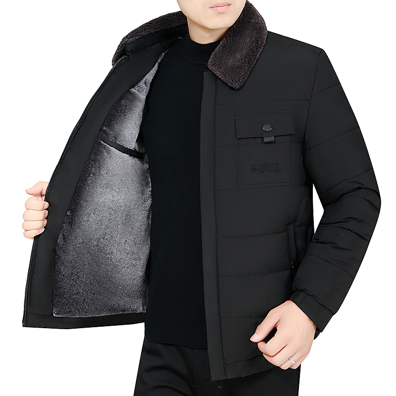中年棉衣男加绒加厚短款爸爸装棉服外套老年男冬装翻领父亲小棉袄