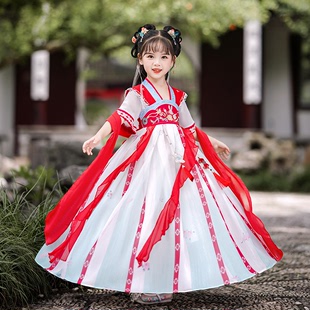 女童夏季汉服古风裙子改良唐装刺绣古装宋制童装女儿童中国风薄款
