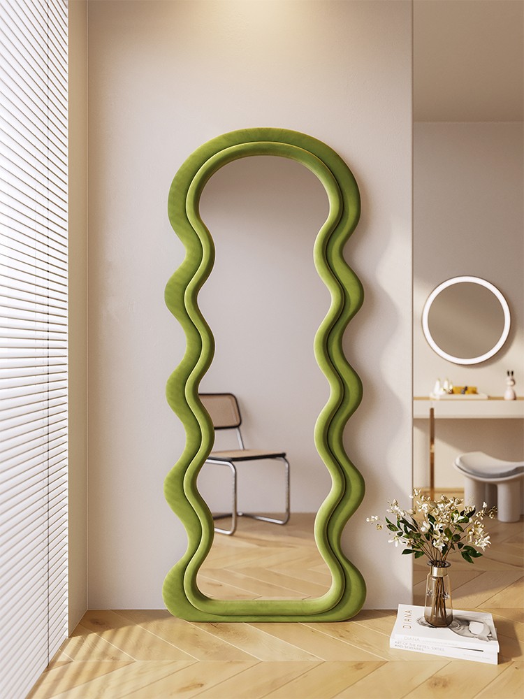 热销榜波浪全身镜卧室移动北欧极靠墙落地镜子创意简约异形试衣镜