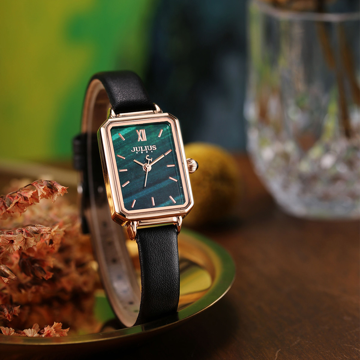 聚利时julius手表女简约气质防水小绿表华轮时旗舰店联名ja-1255