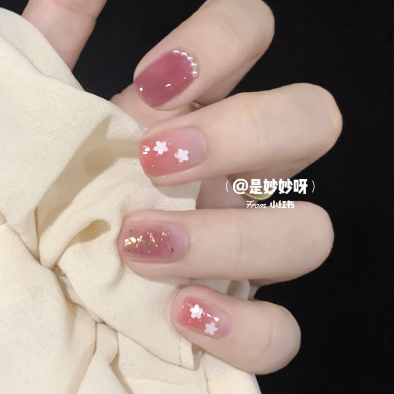 jiajianail手工定制甲片穿戴假指甲春夏冰透晕染粉嫩樱花盛开美甲