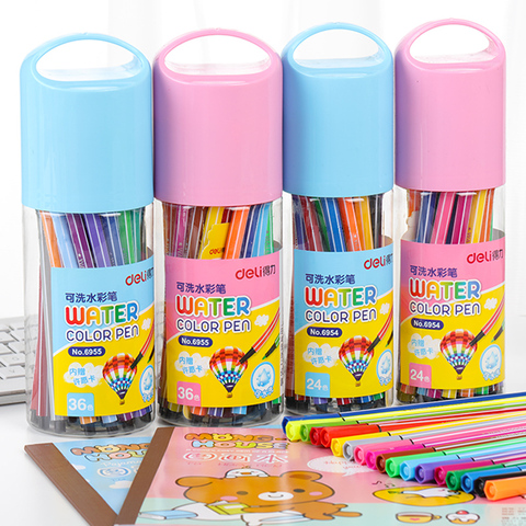 得力水彩笔彩色笔绘画儿童彩笔套装画笔可水洗幼儿园初学者手绘笔36色