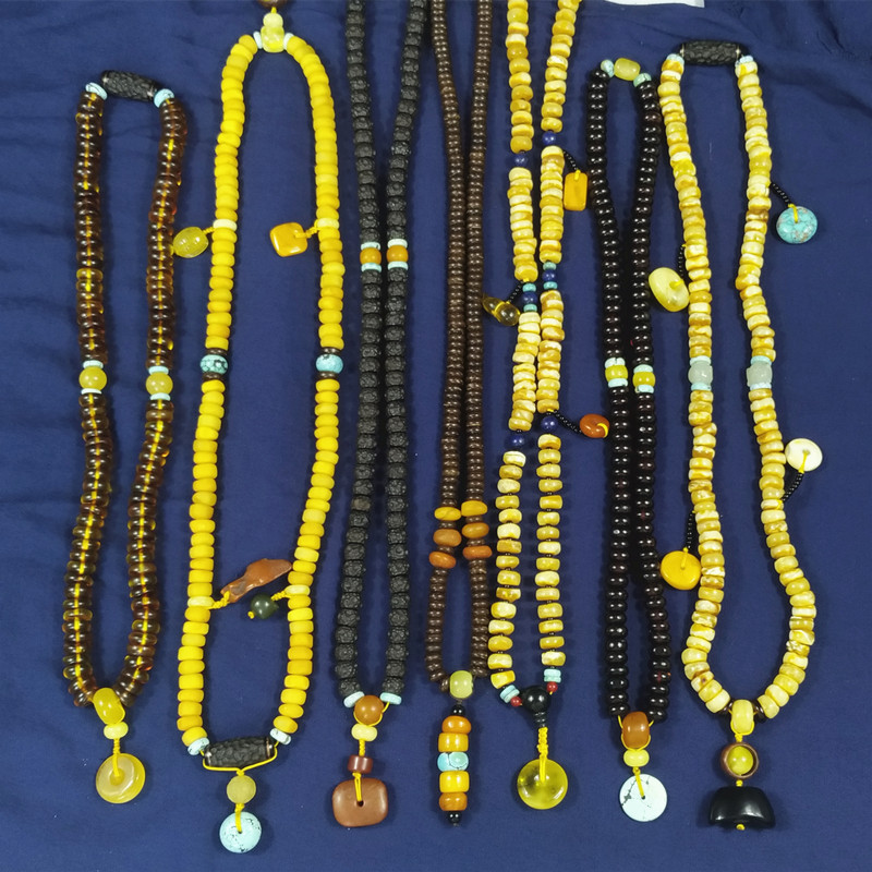 天然老蜜蜡108藏串鸡油黄项链吊坠血金珀波罗的海俄料复古风创意