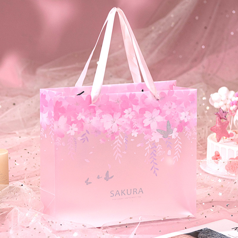 透明粉色樱花伴手礼送女生手提包装袋礼物袋仪式感礼袋创意超大号