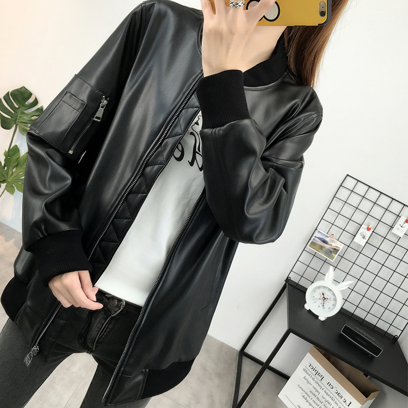 Mid length version mlb leather clothing 2019 New spring bf Wind jacket Korean version pu Easy lady leather jacketin the Women's clothing/Boutique , Leather clothing category - from Buy2taobao.com to provide professional Taobao agent buy service