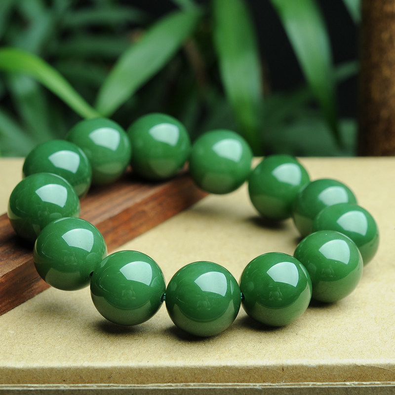 新疆和田碧玉手链正品珠宝玉石玉器手串天然圆珠手珠带证书项链