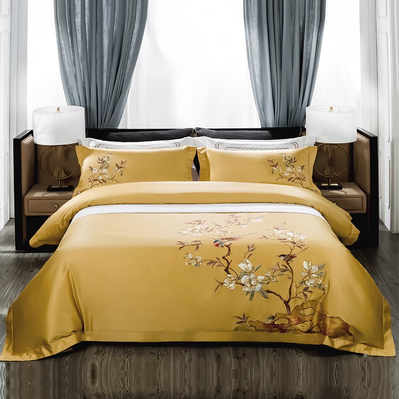 高端新中式床上用品四件套中国风全棉纯棉刺绣花被套高档奢华床品