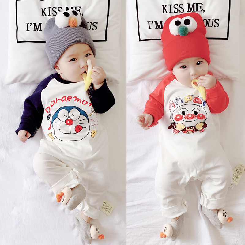 一折四个月宝宝衣服男_新生婴儿连体衣服春秋装长袖纯棉0-1岁女宝宝