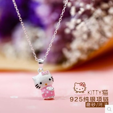 Valentine's Day Gift hellokitty Pendant Necklace lovely Cartoon Hello Kitty Pendant 925 Silver Necklacein the Accessories/Fashion Jewelry, Necklace category - from Buy2taobao.com to provide professional Taobao agent buy service