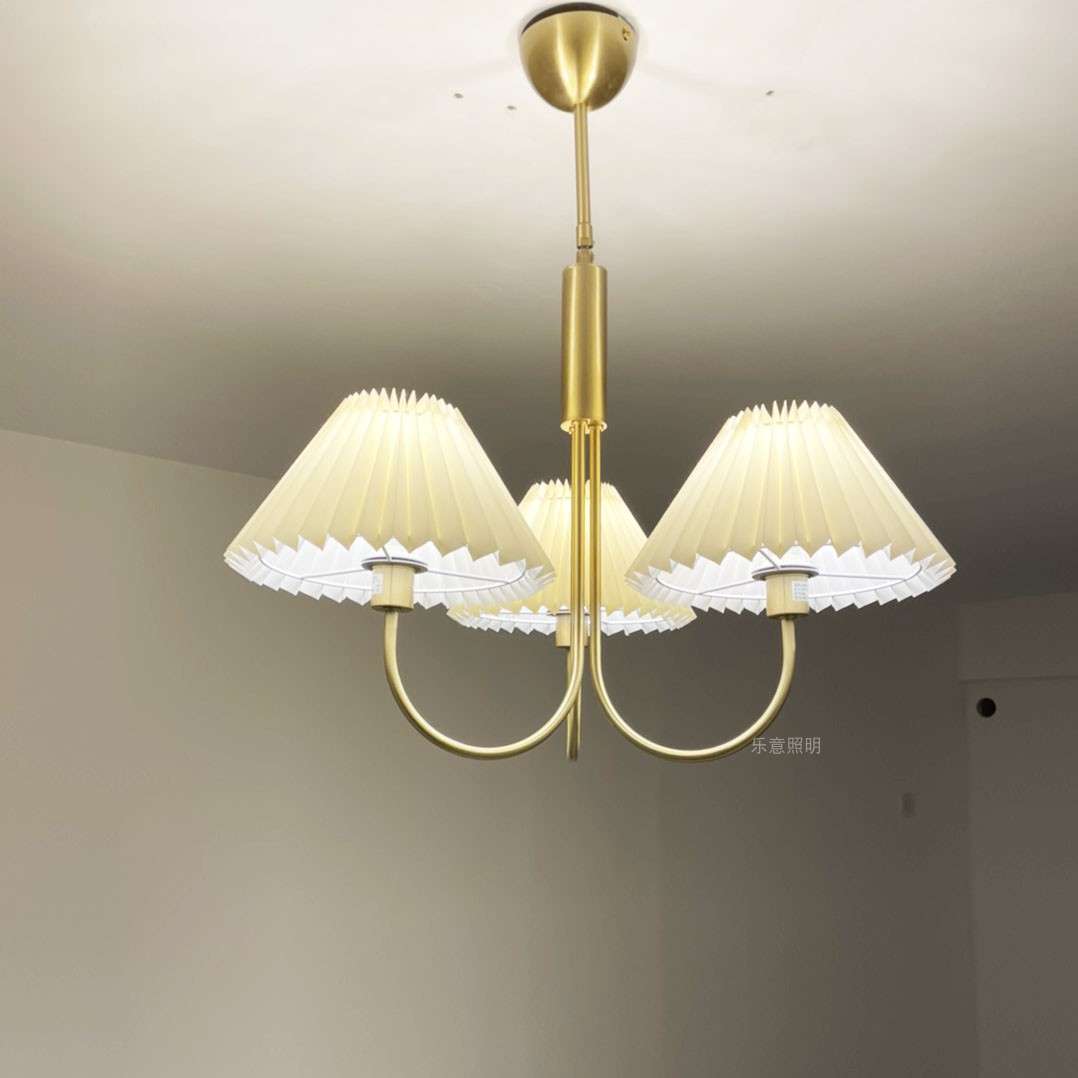原创美式简约复古全铜褶皱吊灯轻奢客厅吸顶灯卧室书房led灯具
