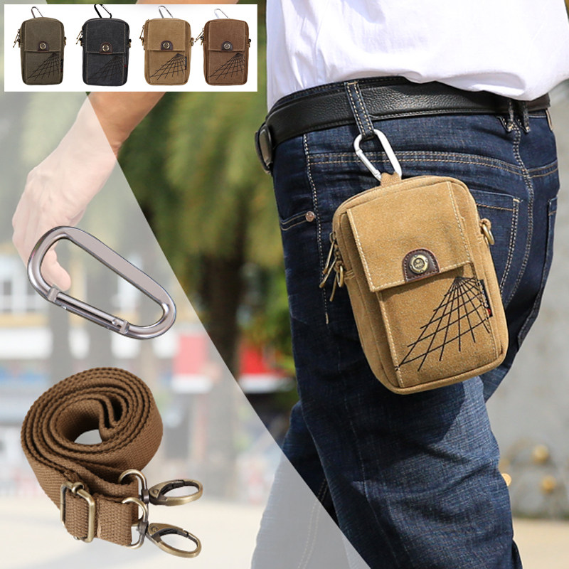 男士手机腰包男夏天便携小包散步包帆布工地干活穿皮带手机包男款