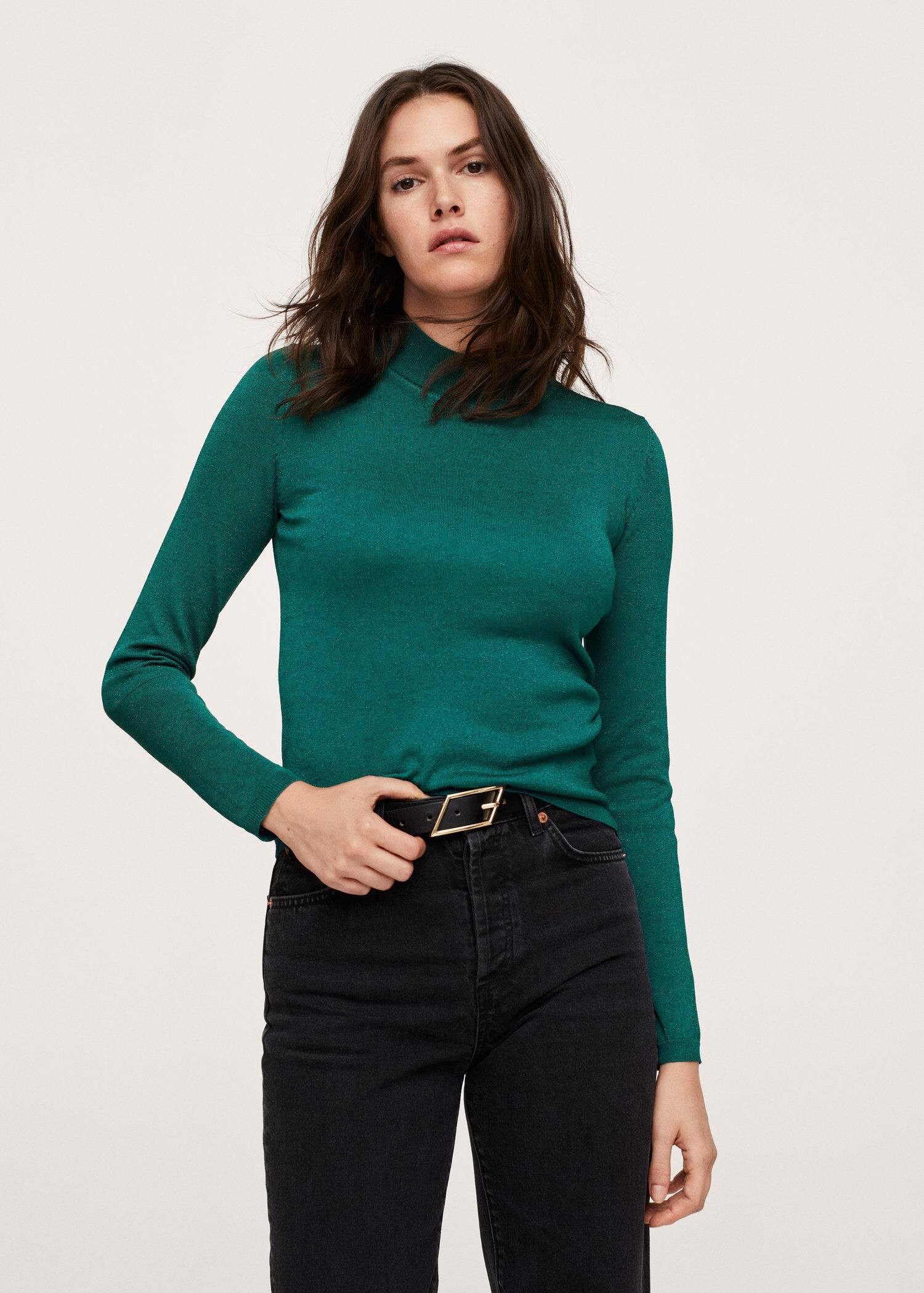 西班牙欧洲正品代购 mango 女士 细线针织金属质感毛衣 17039081