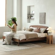 North American black walnut solid wood bed Italian minimalist double bed master bedroom king bed Nordic bedroom bed log homestay bed