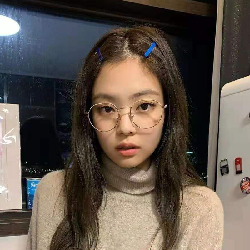 jennie同款平光镜银色素颜神器眼镜ins网红圆框金丝边
