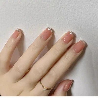 美甲贴纸3d贴防水假指甲单色短款可拆卸指甲粘贴仙女渐变学生成.