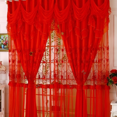 韩式梦幻精美绣花小清新大红喜庆浪漫结婚窗帘卧室客厅公主风双层