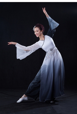 新白色古典舞蹈服装采薇舞飘逸独舞表演服女舞台现代舞扇子舞演出
