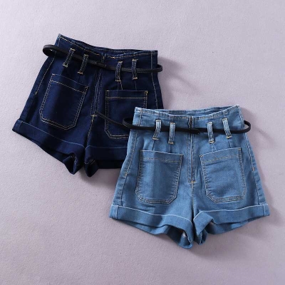 腰带牛仔短裤修身女夏图片