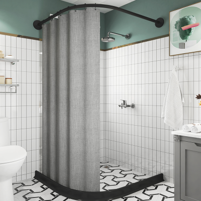 磁性浴帘套装免打孔浴室弧形浴帘杆卫生间挡水条隔断帘加厚防水布