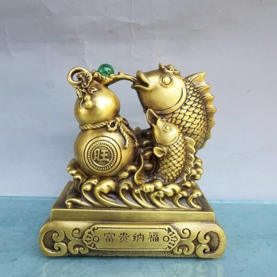 纯铜旺财葫芦鱼摆件富贵纳福年年有鱼家居装饰品福禄有余招财铜鱼