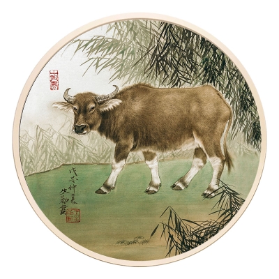 五牛图客厅玄关画沙发背景墙牛装饰画镇宅招财圆形办公室风水挂画