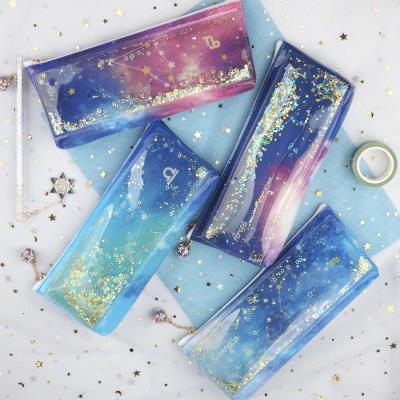 梦幻网红笔盒十二星座透明多功能入油星空包女流沙笔袋