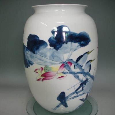 景德镇陶瓷器余新名人名作青花手绘台面落地客厅装饰花瓶摆件