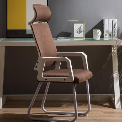 接待弓型布艺电脑椅教师椅子高靠背家用四脚员工人体工学椅办公椅