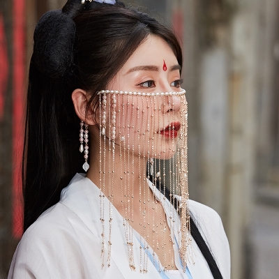 面纱古风 汉服流苏面帘古风遮脸古装流苏古代配饰品脸帘头饰图片