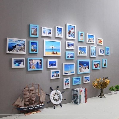 客厅纹绣店拼图挂式套组合儿童房粉色.组合装黑白照片相框墙创意