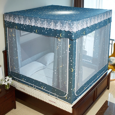 布蚊帐全封闭遮光家用坐床式防掉落床帘儿童防摔1.8m1.5米床幔