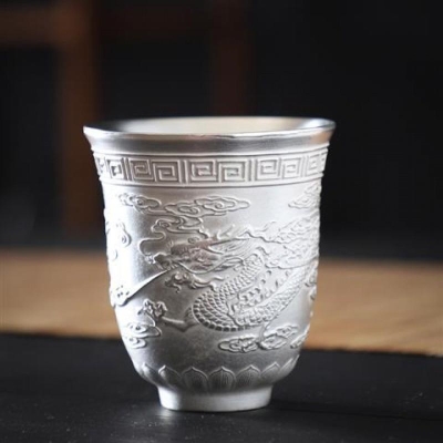 银杯子 主人单杯鎏银内胆大号品茗功夫茶杯龙凤对杯银酒杯