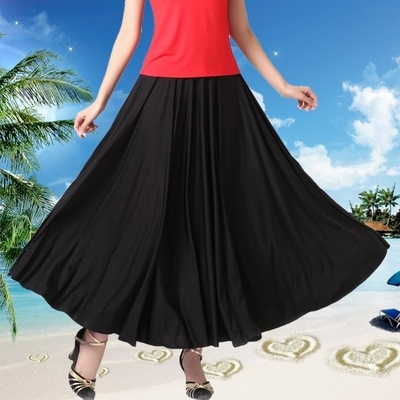 2020牛奶丝长裙太阳裙纯色广场舞服装显瘦裙妇女舞蹈夏季跳舞裙