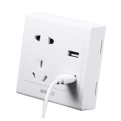 墙壁86型明装超薄usb带开关5五孔插座面板暗装家用手机充电多孔