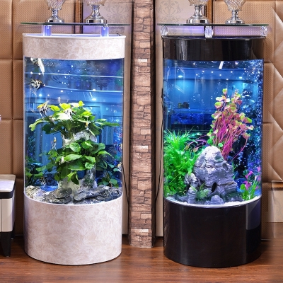圆柱形落地式客厅家用中小型鱼缸下过滤生态懒人水族箱带柜免换水