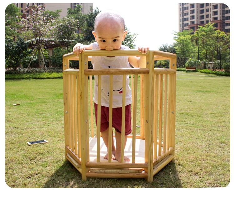 宝宝站立围栏椅儿童小孩护栏婴儿学站车全实木栏木站椅站桶六角.