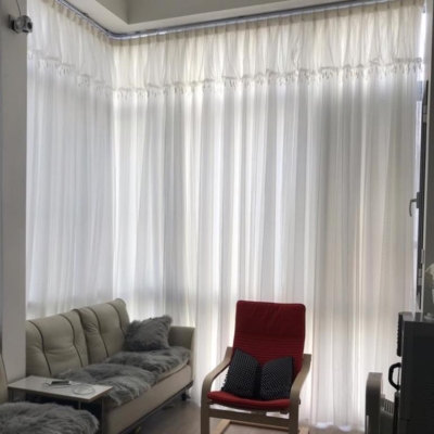 专业韩式风隔热网白色折叠纱网飘窗窗帘办公韩式家用简约布料u型